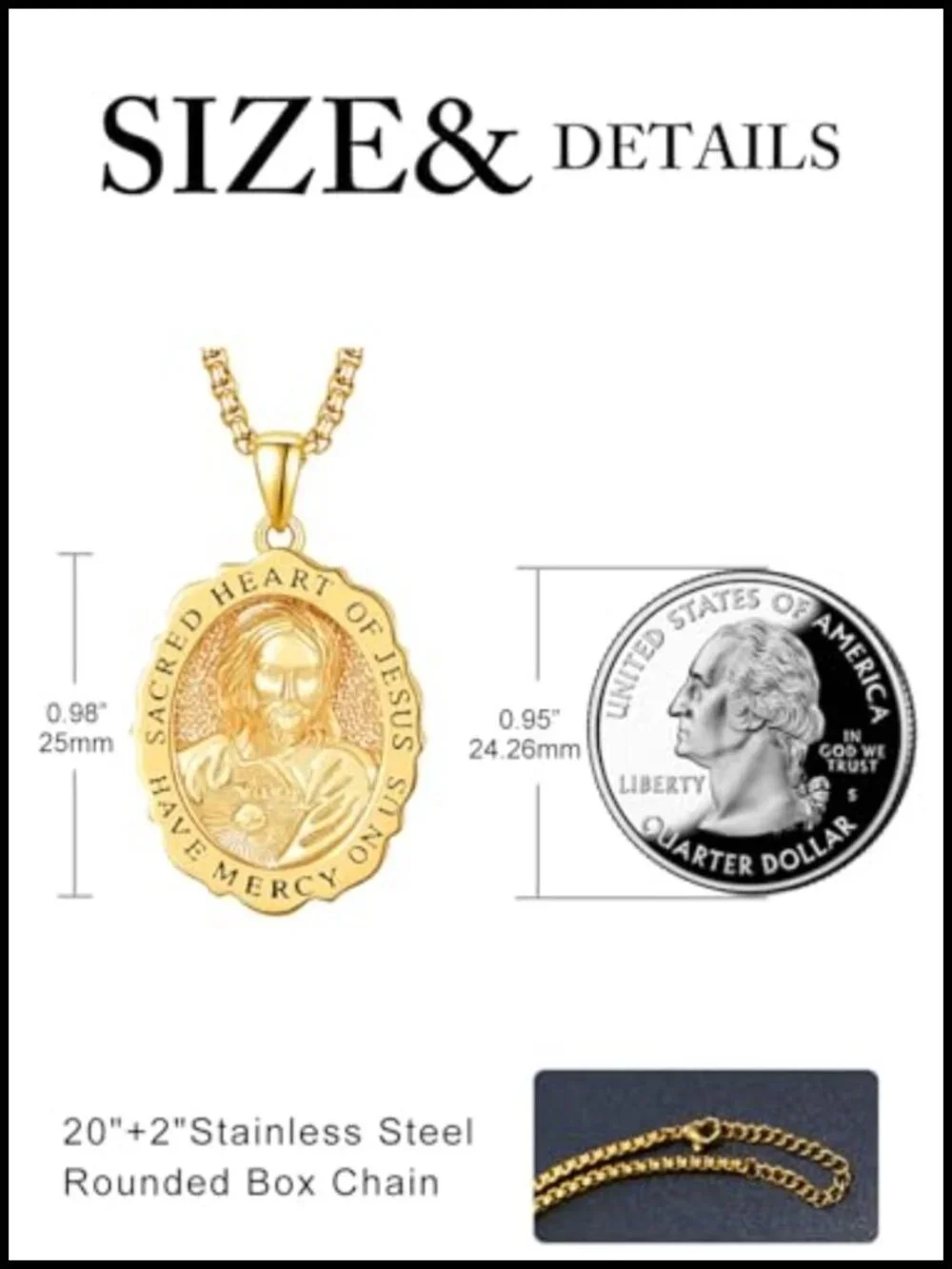 925 Sterling Silver 24K Gold Plated Saint Medal Pendant Necklace for Women Men